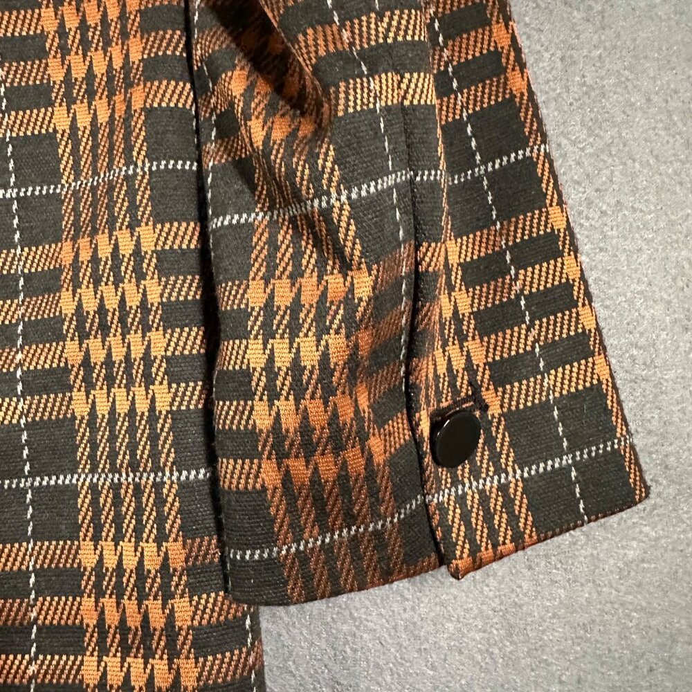 Bar III Womens Small Brown Plaid Notch-Collar Blazer Jacket V-Neck One Button LS - Picture 12 of 12